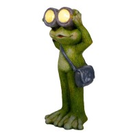 LED Solarleuchte "Frosch" stehend für Terrasse und Garten, aus grüner Keramik, mit fest verbauten LEDs , Deko Lampe für Außen 30 cm hoch