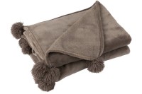 J-Line Plaid Pompom - polyester - donker taupe - 170 x 130 cm