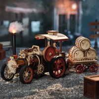 Robotime, 3D DIY Houten Modelbouwpakket, Steam Engine, LKA01, 32x6x23,5cm