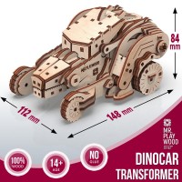 Mr Playwood 3D Wooden Puzzle, Transformer Dinocar, 10105, 14.5(29)x11.5(11.5)x8.5(16.5)cm