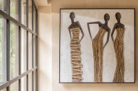 J-Line Wall Decoration 3 African Women Canvas/Paint/Rope Mix