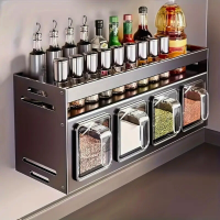 Kruidenrek Organizer Aluminium |  Muurbevestigde Keukenopslag | Transparante Potten
