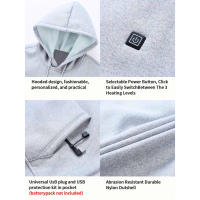Verwarmde Hoodie met 7 Verwarmingszones | USB Oplaadbaar, 3 Warmtestanden & Capuchon – Heren – Polyester - Grijs - S