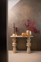 Callain Wandtafel | Mangohout & Marmer | Ovaal – Elegant Pilaarontwerp