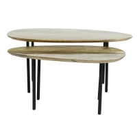 Oxil Sidetable Set | Groen Hout | Ovaal | 2-delig | Eggs Shape Top