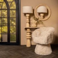 Elaine Tafellamp | Natuurlijk Mangohout | Rond – Lampvoet