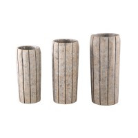 Imani Taupe Cement Pot High With Stripes L | Moderne Decoratieve Pot