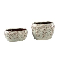Avis Cream Ceramic Pot | Ovale Hoge Bloempot met Rondjes en Stippen | 18x20x28 cm