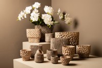 Liselot Brown Cement Pot | Ovale Grote Bloempot | Gestempeld Patroon | 20x36x40 cm