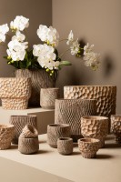 Liselot Brown Cement Pot | Ovale Grote Bloempot | Gestempeld Patroon | 20x36x40 cm