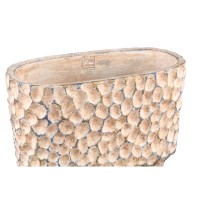 Liselot Brown Cement Pot | Ovale Grote Bloempot | Gestempeld Patroon | 20x36x40 cm