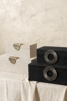 Hazael Opbergdozen | Zwart Suede | Zilveren Handgreep | Set van 2