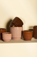 Hodor Bloempot | Roest Glazuur Keramiek | Rond met Lijnen | L – 16 cm