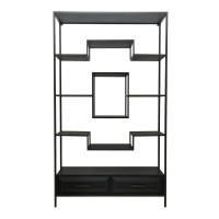 Lixly Black Wood Iron Frame Open Cabinet | Zwarte Houten Open Kast | Metalen Frame – 190 cm Hoog