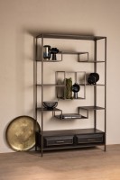 Lixly Black Wood Iron Frame Open Cabinet | Zwarte Houten Open Kast | Metalen Frame – 190 cm Hoog