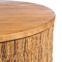 Abaca Ronde Magani Salontafel | Naturel | Ø 80 × H 38 cm | Handgemaakt Teak & Abaca