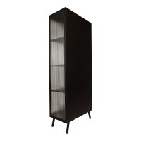 Caeleen Cabinet | Black & Gold | Wandkast met Geribbeld Glas – 70x181 cm