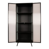 Caeleen Cabinet | Black & Gold | Wandkast met Geribbeld Glas – 70x181 cm