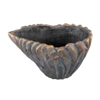 Vakas Grijze Cement Vaas L | Ovaal, Golvend & Koraalvorm met Gouden Rand