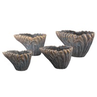 Vakas Grijze Cement Vaas L | Ovaal, Golvend & Koraalvorm met Gouden Rand