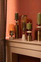 Nikolaos Kandelaar Messing M | Travertin, Piramide-Trappen Vorm 31 cm