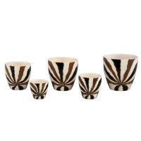 Evelin Donkerbruine Keramieken Pot L | Rond met Lijnen 19 cm