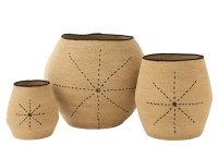 J-Line Set of 3 Basket Star Dotted Lines Seagrass Natural/Black
