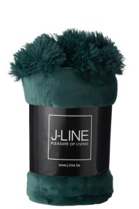 J-Line Plaid Pompom - polyester - dark green - 170 x 130 cm