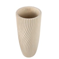 Lianna Cream Cement Round Vase Line Pattern L