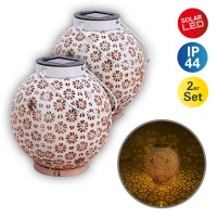 2 Set LED decoration solar light Ø 18 cm outside decoration made of metal in white with integrated LEDs