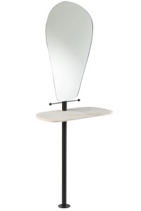 J -line mirror + wall shelf - iron/glass - white/black - 185 cm high