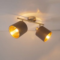 2-seater wall and ceiling lamp "Maron" made of metal-satin-matt with fabric umbrellas in brown, with E14 socket, lamp for living room, dining room, hallway and office, 46 x 12 cm