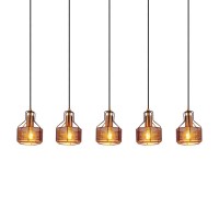 5er Pendelleuchte "FORO" Retro Pendellampe aus Metall in Schwarz, und Gold mit E27-Fassungen, 96 cm lang. Stilvolle Beleuchtung für Wohnzimmer, Esszimmer oder Küche.
