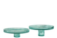 J-Line Cake plate - cake stand - glass - transparent/azure blue - 2x