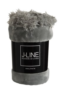 J-Line Plaid Pompom - polyester - gray - 170 x 130 cm