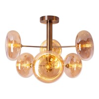 Deckenleuchte "ORION" Ø ca. 53 cm amber, aus messingfarbenem Metall und Glas in amber, G9-Sockel, Beleuchtung für Wohnzimmer, Esszimmer oder Büro.