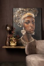Jeorgia Black Canvas Wall Panel Shiny Gold Woman