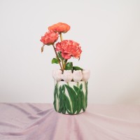 VASE-TULIPS- Dolomiet-lichtroze/ groen-15x15x14cm