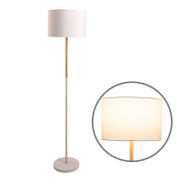 Textile standing lamp "Tessile", floor lamp made of metal, rubber tree and fabric in white and nature, E27 socket, standing lamp 126 cm high