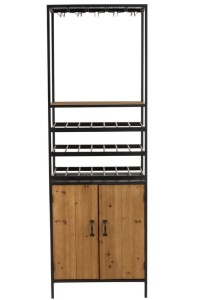J -Line Cabinet Wine Bottles + Glasses - Metal/Wood - Natural