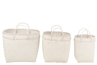 J-Line set of 3 baskets Square - rattan - white