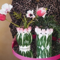 VASE-TULIPS- Dolomiet-lichtroze/ groen-12,5x12,5x16cm