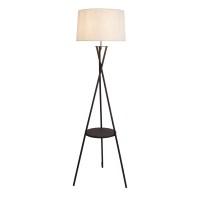 Standing lamp with integrated "Tora" table made of rust -colored metal and natural -colored textile material, 158 cm high Ø 51cm, E27