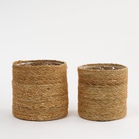 Atlantic Plantenmand - Set van 2 - H20 x Ø20 cm - Zeegras - Lichtbruin