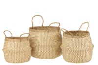 J-Line Set of 3 Baskets Retractable Seagrass White