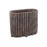 Morganne Brown Oval Cement Pot Ribbed Lines L