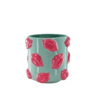 Pot - Kisses - Ceramics - Mint/Pink - 17,5x17,5x17,5cm