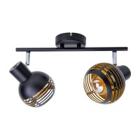2-seater wall and ceiling light spot "Casco" made of metal in black, and gold, with E27 socket, 36 x 12 x 15 cm. Stylish lighting for living room, dining room or kitchen.