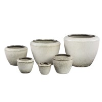 Kyleigh Beige Round Ceramic Pot Smooth Low XL