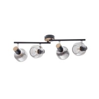 4er Spot Deckenleuchte "FUMOSO", Deckenlampe aus Metall und Rauchglas in Schwarz,, mit E14-Fassung, für Esszimmer, Wohnzimmer, Diele oder Büro, 80 x 20 cm